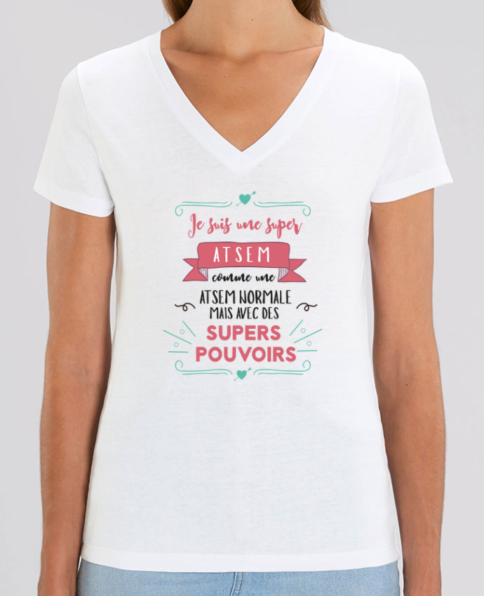 Tee Shirt Femme Col V Stella EVOKER Je Suis Une Super ATSEM Coton BIO 