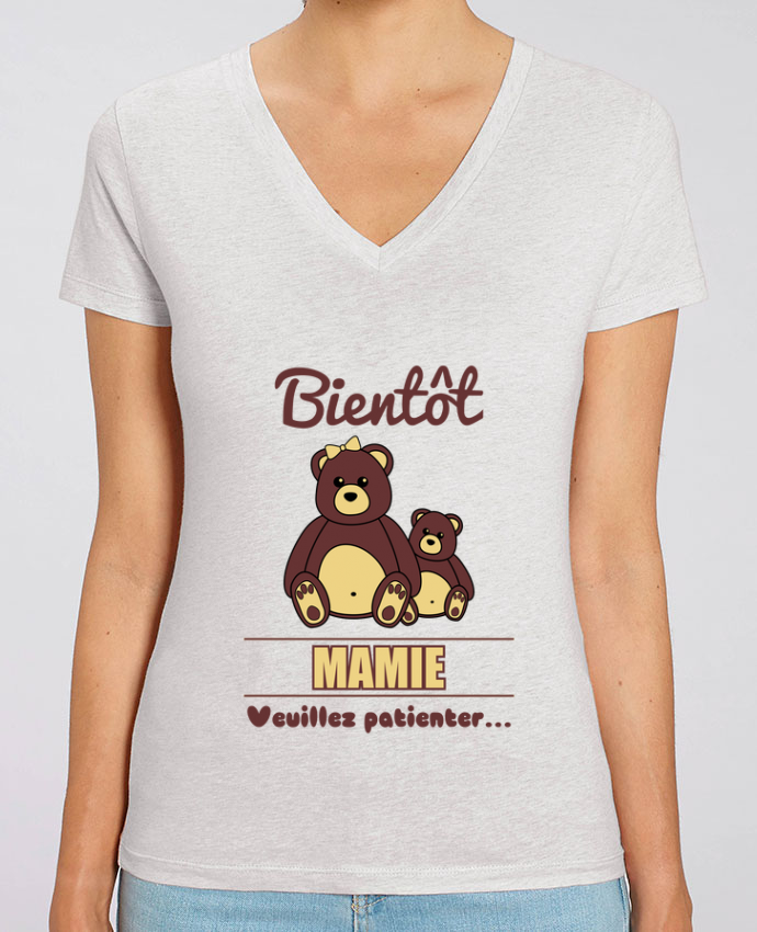 Tee Shirt Femme Col V Stella Evoker Bientot Mamie Future Grand Mere Ourson Famille Grossesse Coton Bio Tunetoo