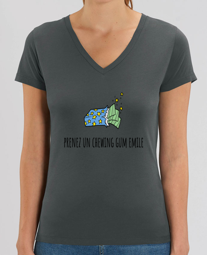 Tee Shirt Femme Col V Stella EVOKER Prenez un chewing gum