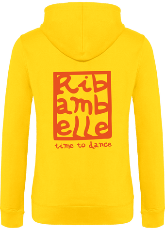 Sweat femme à capuche Ribambelle jaune-rouge