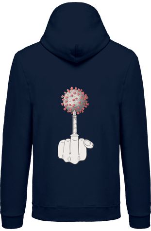 Sweat-shirt homme zippé à capuche homme. Illustration Fuck covid19