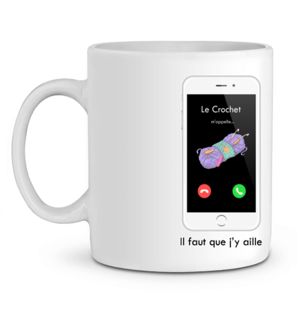 Mug simple Téléphone Blanc. J'peux pas J'ai crochet. Le Crochet m'appelle Il faut que j'y aille.